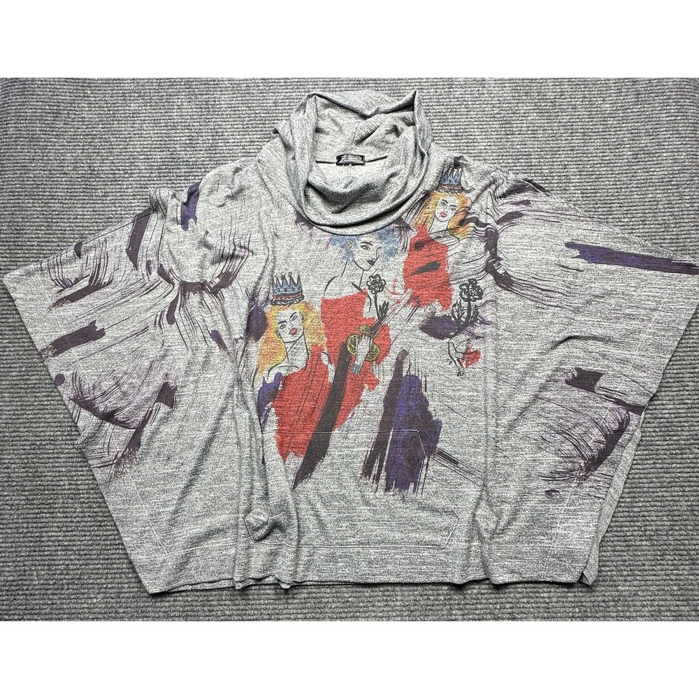 Inoah Sweater Womens‎ Medium Gray Cowl Neck Poncho Dolman Art Print Made USA